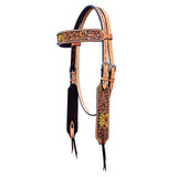 Hilason Horse Floral Hand Painted American Leather Breast Collar Headstall Tan