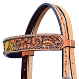 Hilason Horse Floral Hand Painted American Leather Breast Collar Headstall Tan