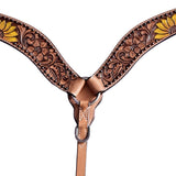 Hilason Horse Floral Hand Painted American Leather Breast Collar Headstall Tan