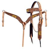 Hilason Horse Floral Hand Painted American Leather Breast Collar Headstall Tan