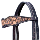 Hilason Horse Floral Hand Carved American Leather Breast Collar Headstall Dark Brown