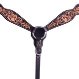 Hilason Horse Floral Hand Carved American Leather Breast Collar Headstall Dark Brown