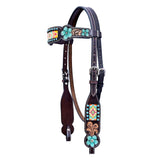 Hilason Horse Floral Hand Painted American Leather Breast Collar Headstall W/ Beaded Work Dark Brown