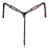 Hilason Horse Floral Hand Painted American Leather Breast Collar Headstall W/ Beaded Work Dark Brown