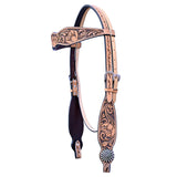 Hilason Horse Floral Hand Carved American Leather Breast Collar Headstall Tan