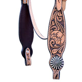 Hilason Horse Floral Hand Carved American Leather Breast Collar Headstall Tan