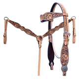 Hilason Horse Floral Hand Carved American Leather Breast Collar Headstall Tan