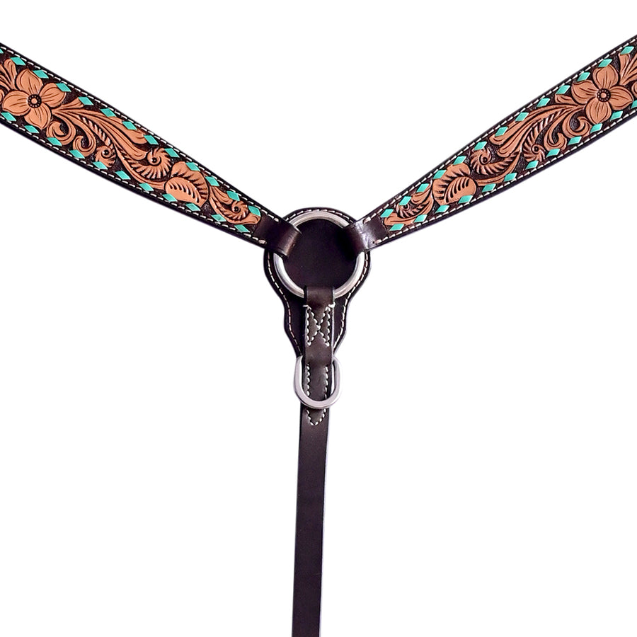 Hilason Horse Floral Hand Carved American Leather Breast Collar Headstall Dark Brown