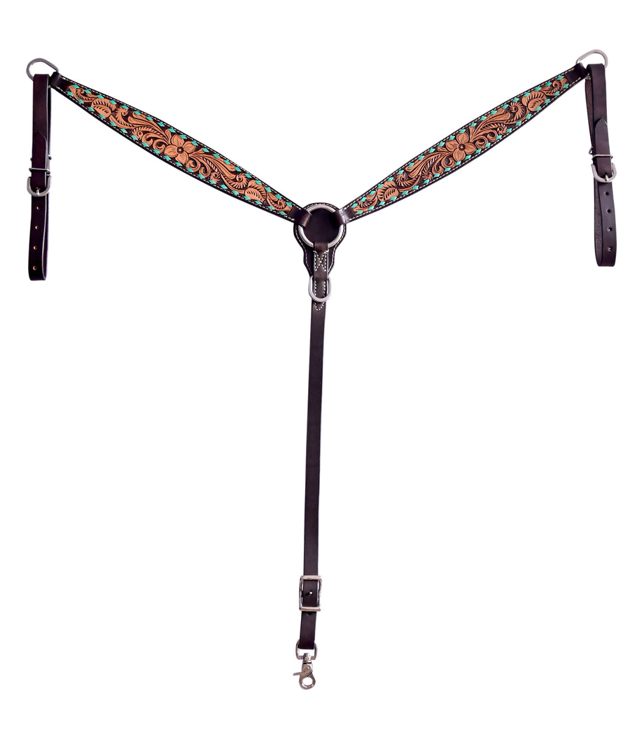Hilason Horse Floral Hand Carved American Leather Breast Collar Headstall Dark Brown