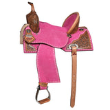 16 In Hilason Western Horse Barrel Flex Tree Trail American Leather Saddle Pink Gorgeous Floral Hand Tooled and - Uhorse