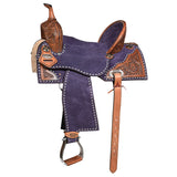 Hilason Western Horse Barrel Flex Tree Trail American Leather Saddle Blue Gorgeous Floral Hand Tooled and Carved - Uhorse