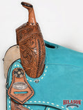 Hilason Western Horse Barrel Flex Tree Trail American Leather Saddle Turquoise Gorgeous Floral Hand Tooled & Carved