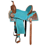 Hilason Western Horse Barrel Flex Tree Trail American Leather Saddle Turquoise Gorgeous Floral Hand Tooled and - Uhorse