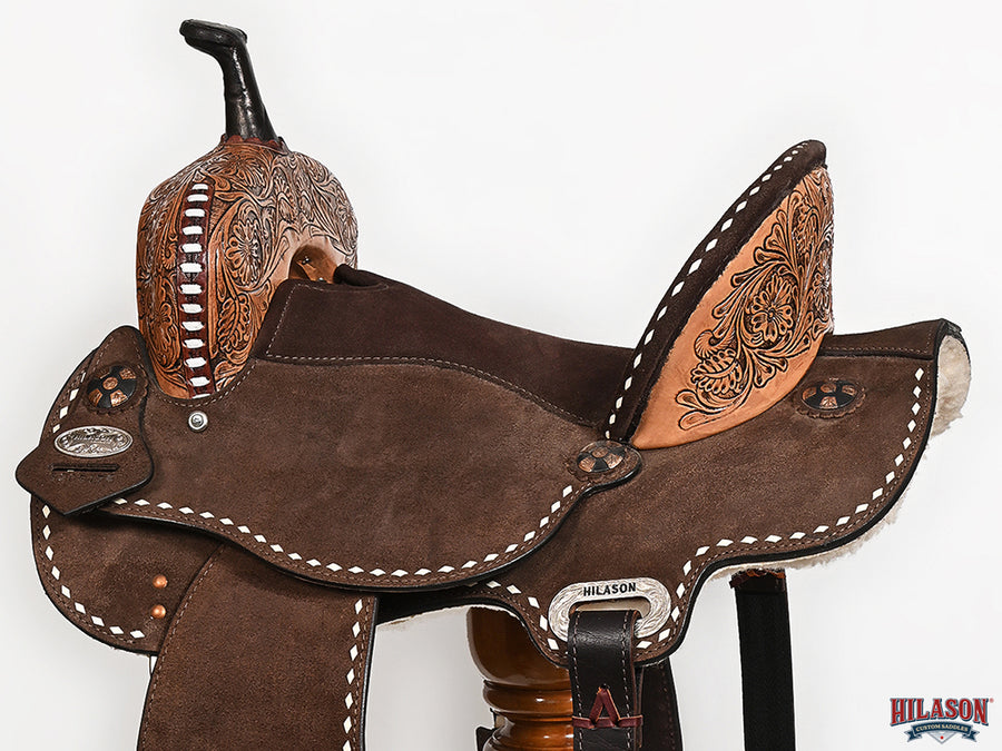 Hilason Western Horse Barrel Flex Tree Trail American Leather Saddle Dark Brown Gorgeous Floral Hand Tooled & Carved