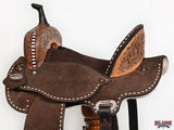 Hilason Western Horse Barrel Flex Tree Trail American Leather Saddle Dark Brown Gorgeous Floral Hand Tooled & Carved