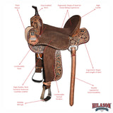 Hilason Western Horse Barrel Flex Tree Trail American Leather Saddle Brown Gorgeous Floral Hand Tooled & Carved