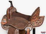 Hilason Western Horse Barrel Flex Tree Trail American Leather Saddle Brown Gorgeous Floral Hand Tooled & Carved