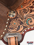 Hilason Western Horse Barrel Flex Tree Trail American Leather Saddle Brown Gorgeous Floral Hand Tooled & Carved