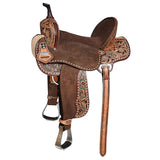 14 In Hilason Western Horse Barrel Flex Tree Trail American Leather Saddle Brown Gorgeous Floral Hand Tooled and - Uhorse