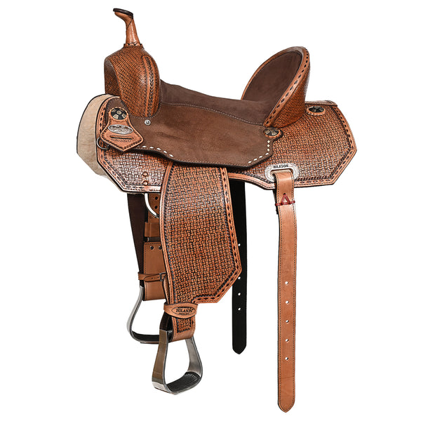 Hilason Western Horse Barrel Flex Tree Trail American Leather Saddle Tan Gorgeous Basket Weave Poker Card Hand - Uhorse