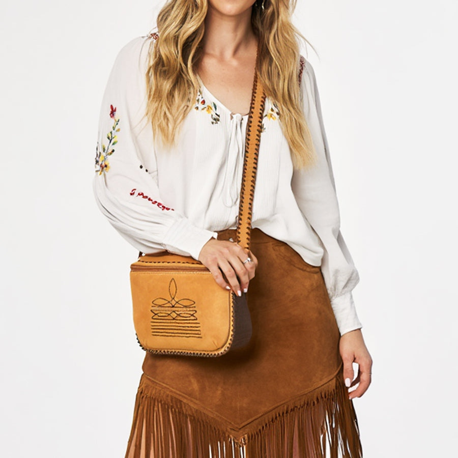American Darling Women's Genuine Suede Leather Buck Stitched Cross body Bag Eco-Friendly Full Grain Western Purse