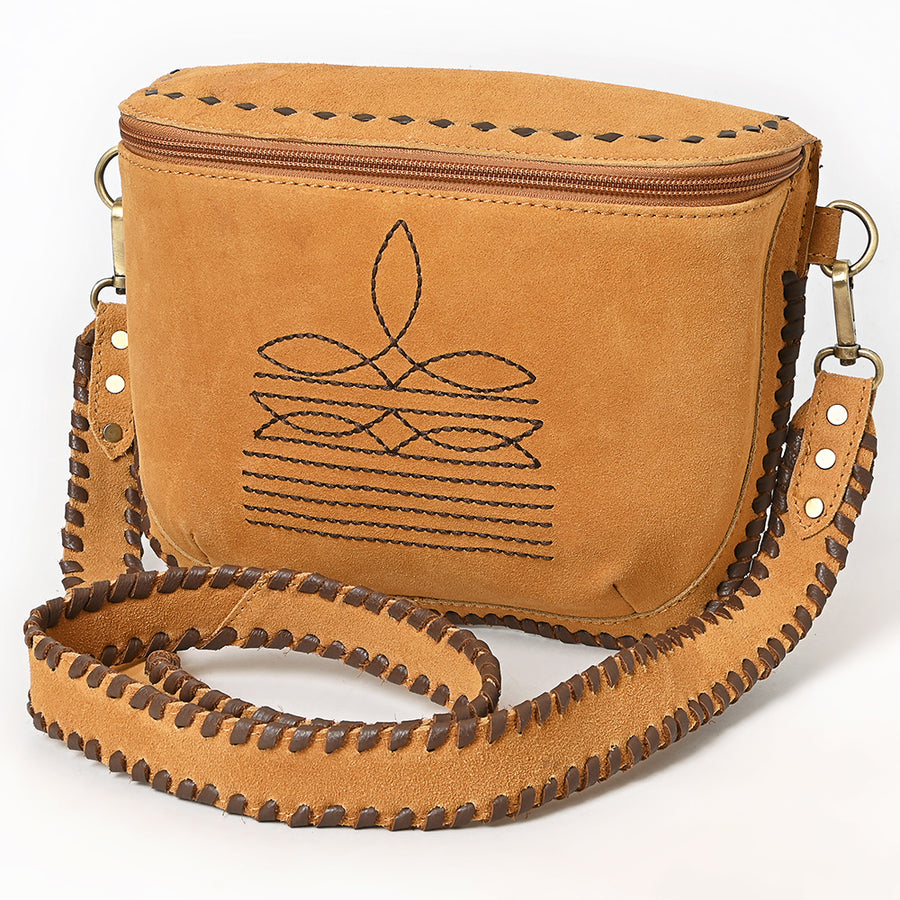 American Darling Genuine Suede Leather Buck Stitched Cross body Bag - Uhorse