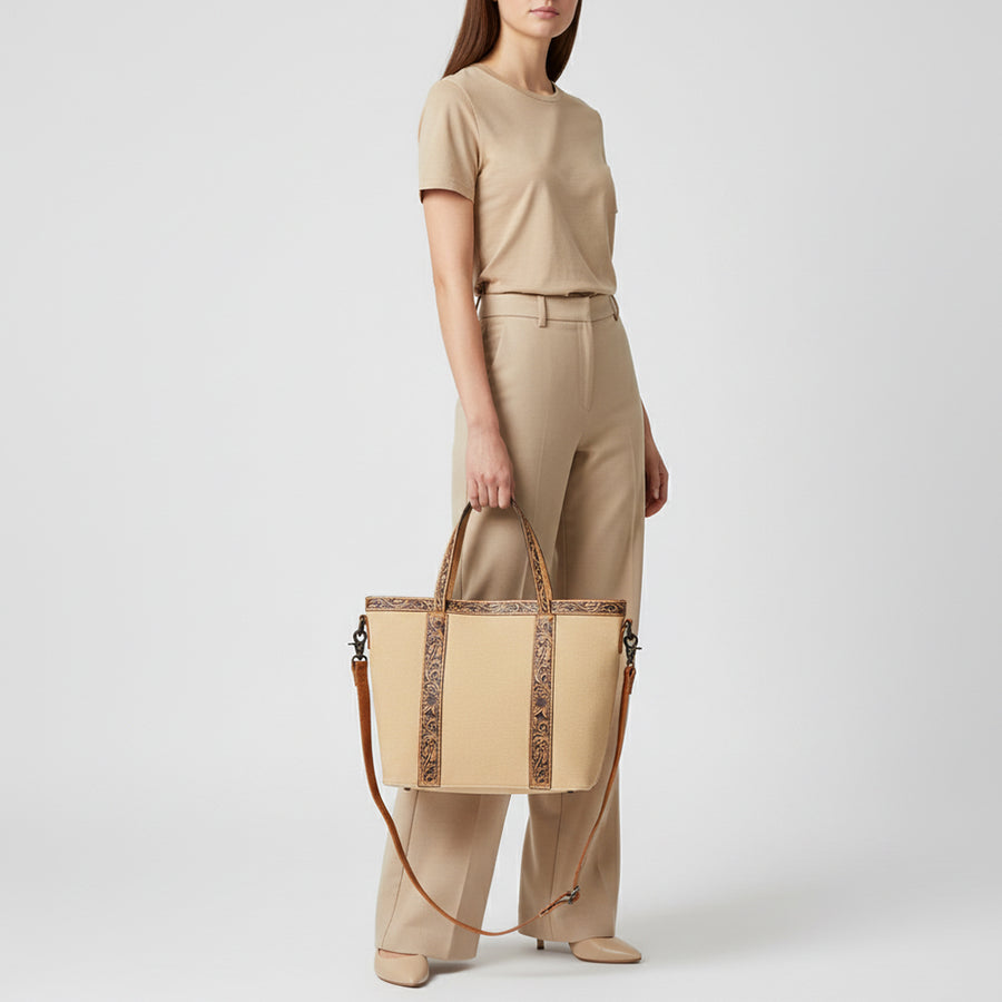 American Darling Western Tote Bag Handcrafted from Full Grain Genuine Leather | Minimalist Design, Double Handles & Top YKK Zipper