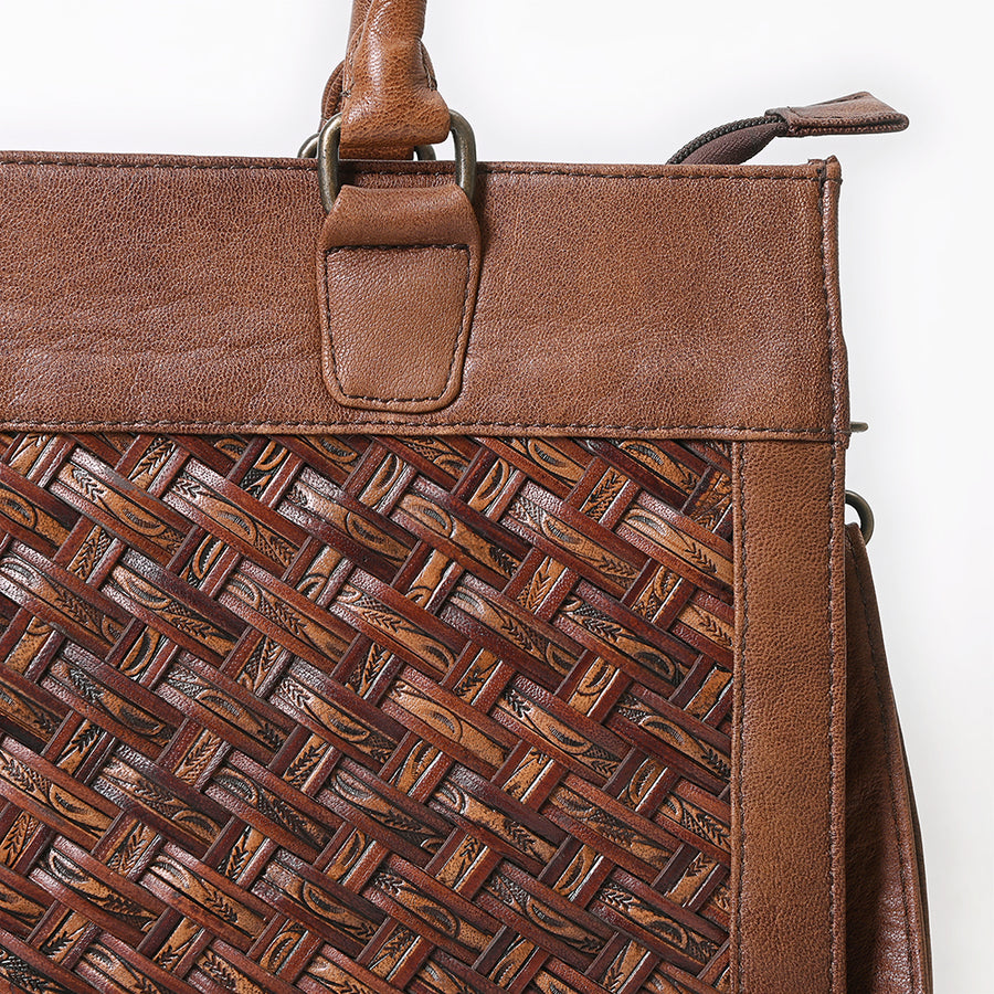 American Darling Western Tote Bag Handcrafted Basket weave Tooled Leather Women Bag | Distressed Rustic Finish, Double Handles & Top YKK Zipper