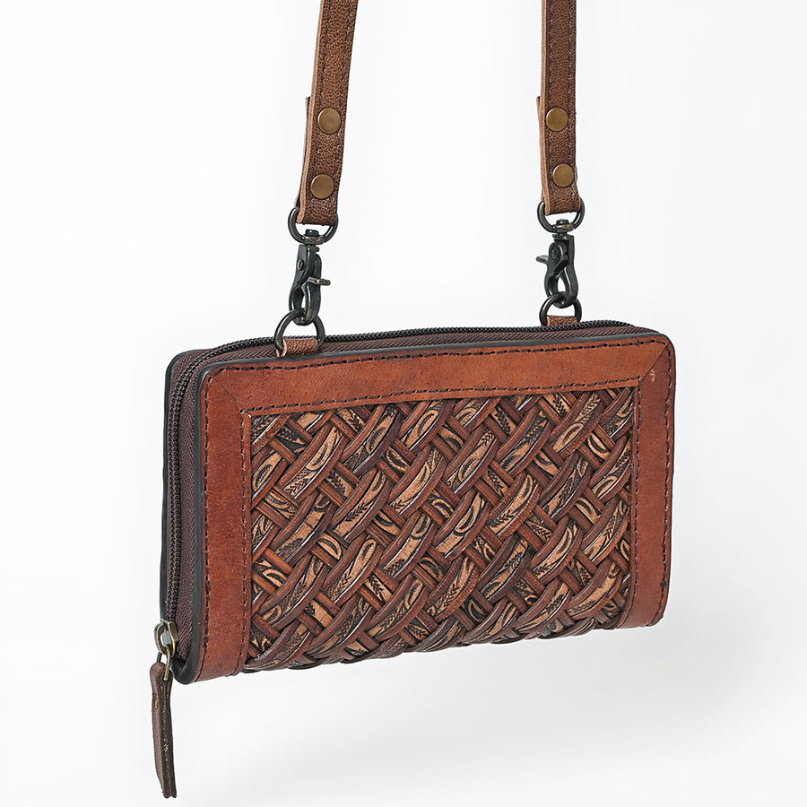American Darling Basket Weave Small Crossbody Bag | Leather Wallet Purse - Uhorse