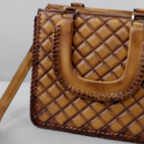 American Darling Western Hand-Tooled Quilted Leather Crossbody Bag Burnished Tan