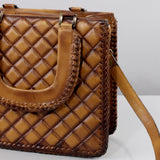American Darling Western Hand-Tooled Quilted Leather Crossbody Bag Burnished Tan