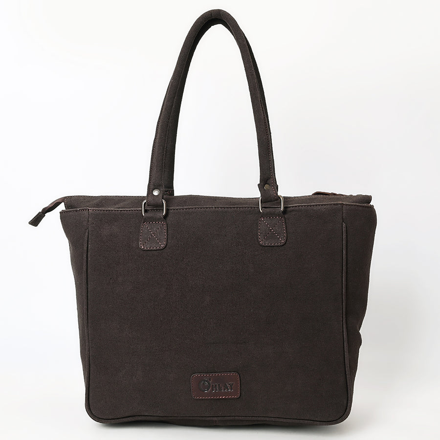 OHLAY Tote Upcycled Canvas Genuine Leather Women Bag Western Handbag Purse