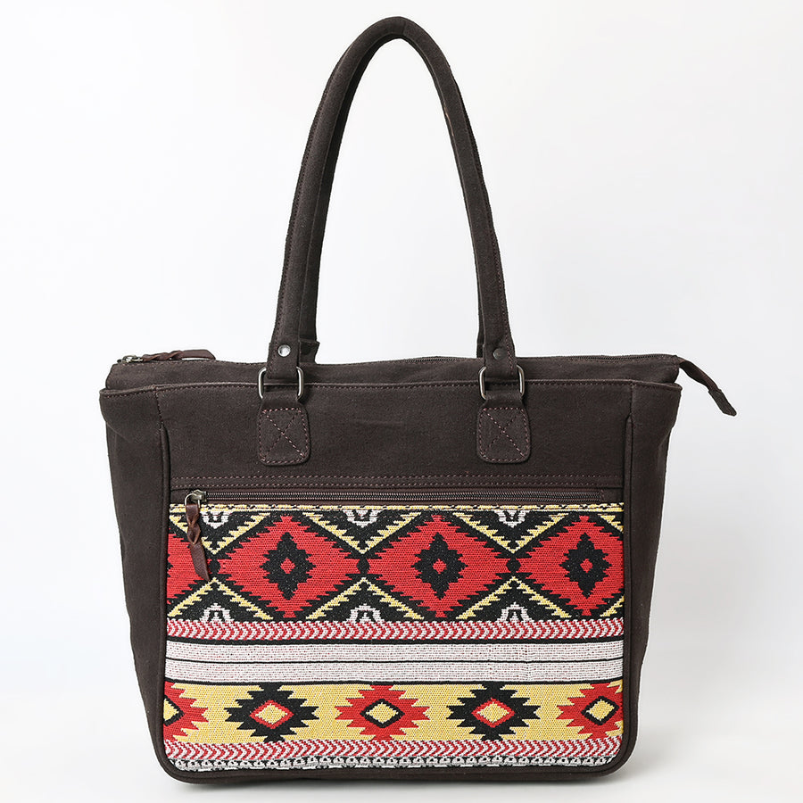 OHLAY Tote Upcycled Canvas Genuine Leather Women Bag Western Handbag Purse