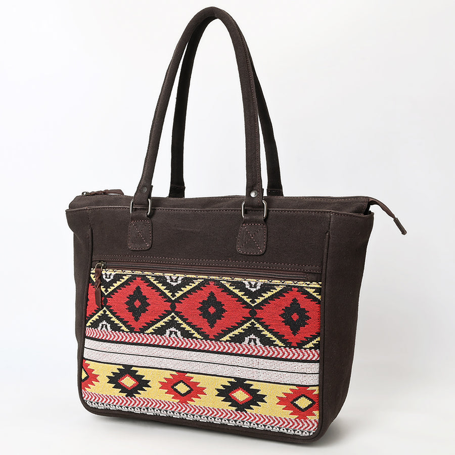 OHLAY Tote Upcycled Canvas Genuine Leather Women Bag Western Handbag Purse - Uhorse