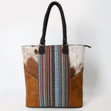 OHLAY Tote Hair On Upcycled Canvas Genuine Leather Women Bag Western Handbag Purse