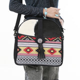 OHLAY Cross Body Hair On Upcycled Canvas Genuine Leather Women Bag Western Handbag Purse