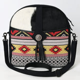OHLAY Cross Body Hair On Upcycled Canvas Genuine Leather Women Bag Western Handbag Purse