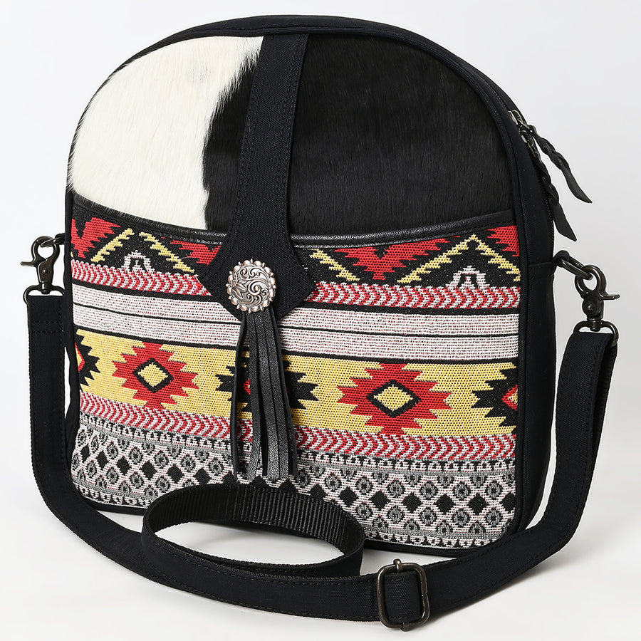 OHLAY Cross Body Hair On Upcycled Canvas Genuine Leather Women Bag Western Handbag Purse - Uhorse