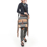 OHLAY Large Crossbody Hair On Upcycled Canvas Genuine Leather Women Bag Western Handbag Purse