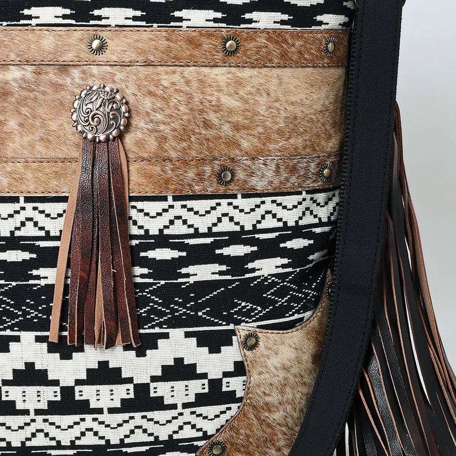 OHLAY Large Crossbody Hair On Upcycled Canvas Genuine Leather Women Bag Western Handbag Purse
