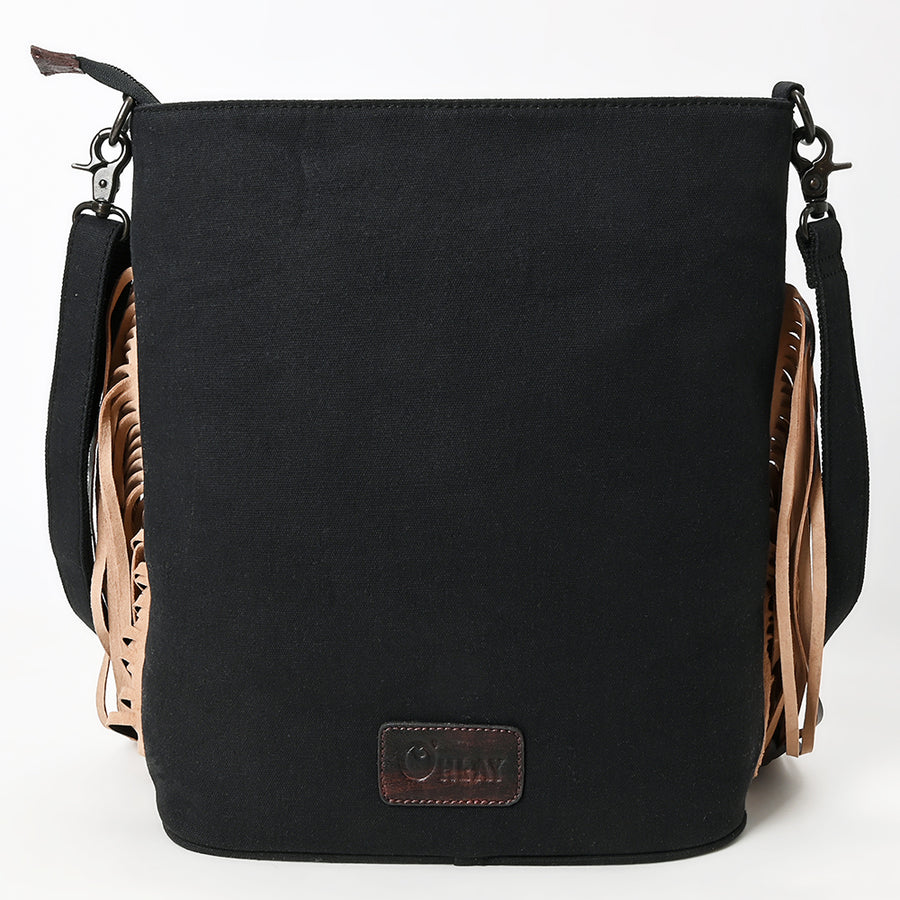OHLAY Large Crossbody Hair On Upcycled Canvas Genuine Leather Women Bag Western Handbag Purse