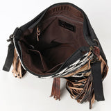OHLAY Large Crossbody Hair On Upcycled Canvas Genuine Leather Women Bag Western Handbag Purse