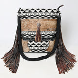 OHLAY Large Crossbody Hair On Upcycled Canvas Genuine Leather Women Bag Western Handbag Purse