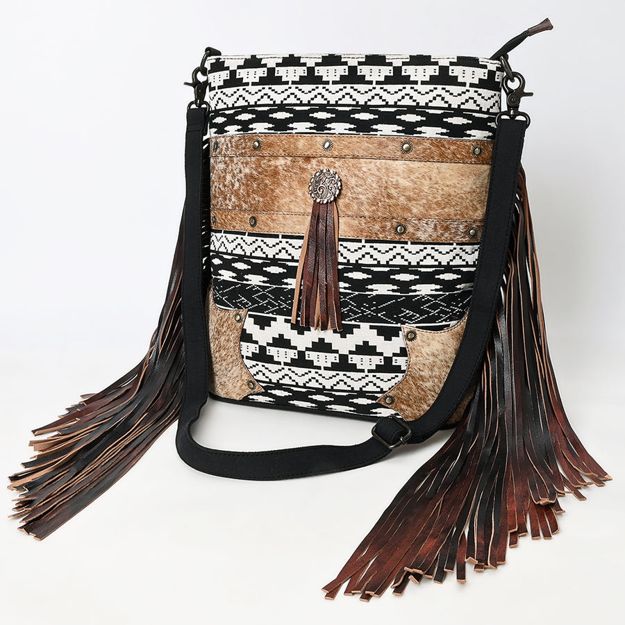 OHLAY Large Crossbody Hair On Upcycled Canvas Genuine Leather Women Bag Western Handbag Purse - Uhorse