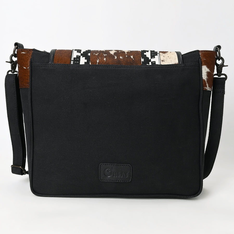 OHLAY Crossbody Hair On Upcycled Canvas Genuine Leather Women Bag Western Handbag Purse