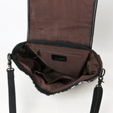 OHLAY Crossbody Hair On Upcycled Canvas Genuine Leather Women Bag Western Handbag Purse