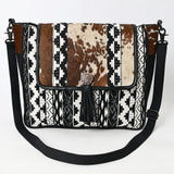 OHLAY Crossbody Hair On Upcycled Canvas Genuine Leather Women Bag Western Handbag Purse