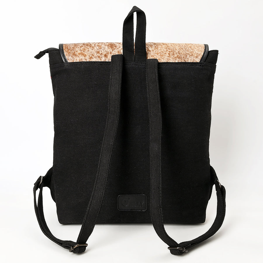 OHLAY Backpack Hair On Upcycled Canvas Genuine Leather Women Bag Western Handbag Purse