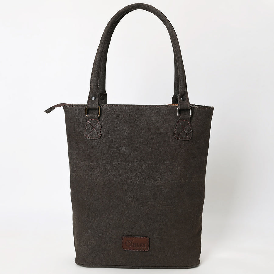 OHLAY Tote Hair On Upcycled Canvas Genuine Leather Women Bag Western Handbag Purse