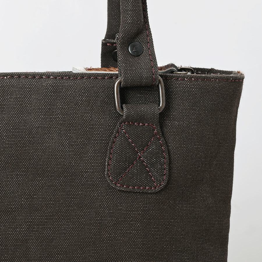 OHLAY Tote Hair On Upcycled Canvas Genuine Leather Women Bag Western Handbag Purse